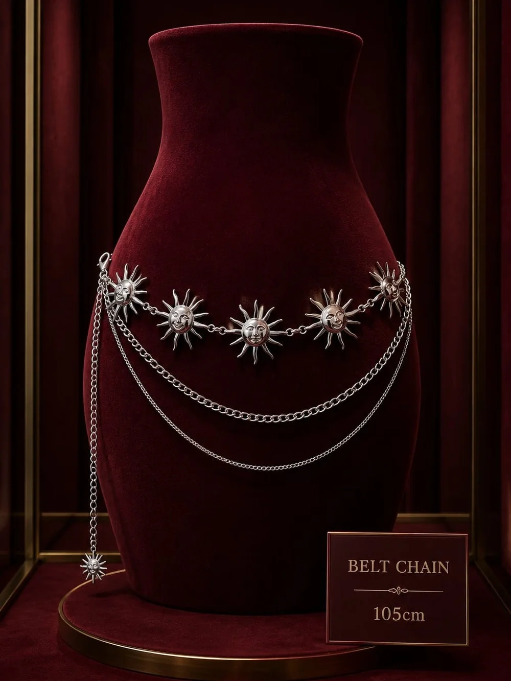Silver Sun Charm Chain Waist Belt